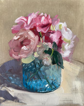 Load image into Gallery viewer, Peonies in Blue Glass