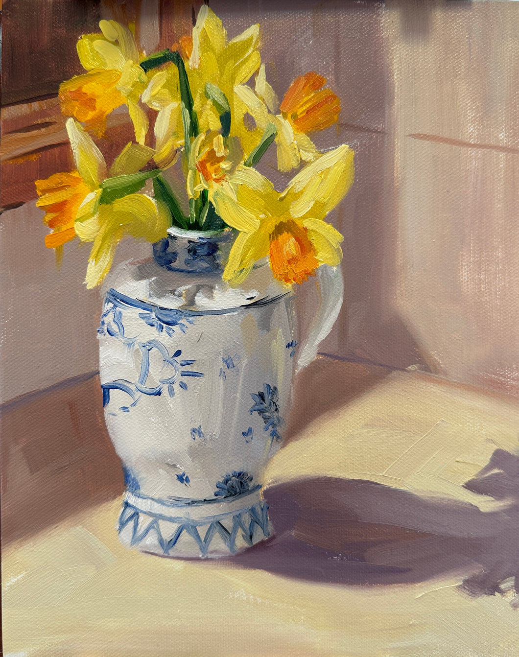 Daffodils in Blue and White Jug