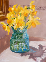 Load image into Gallery viewer, Daffodils in Blue Glass