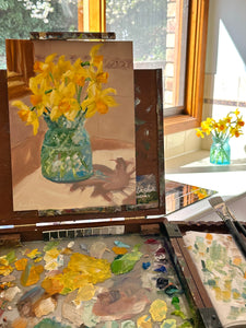 Daffodils in Blue Glass