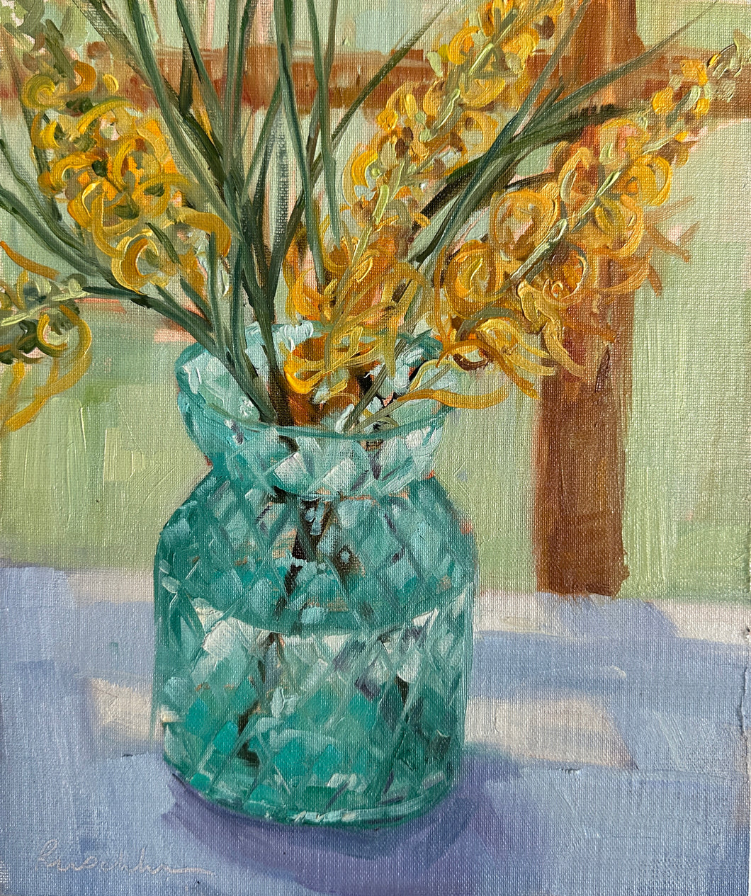 Grevilleas in Turquoise Glass